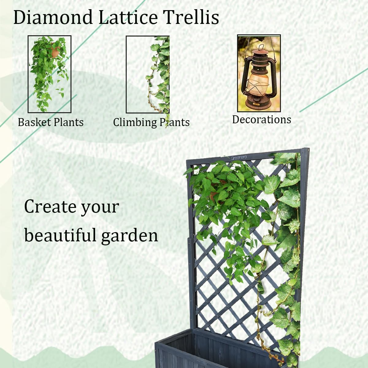 Grey Wooden Planter with Trellis 135cm Raised Garden Box