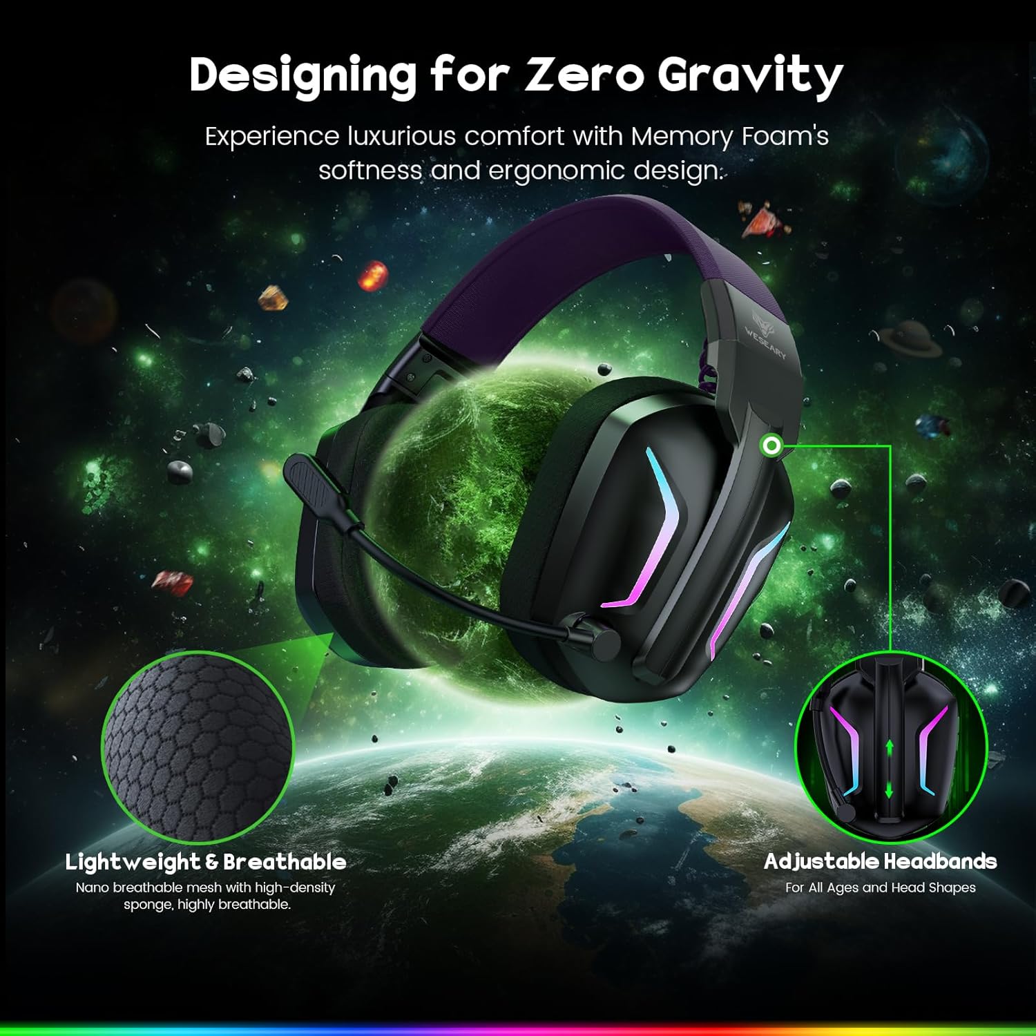 Wireless Gaming Headset 2.4GHz Bluetooth PS5 PS4 PC 50mm Drivers