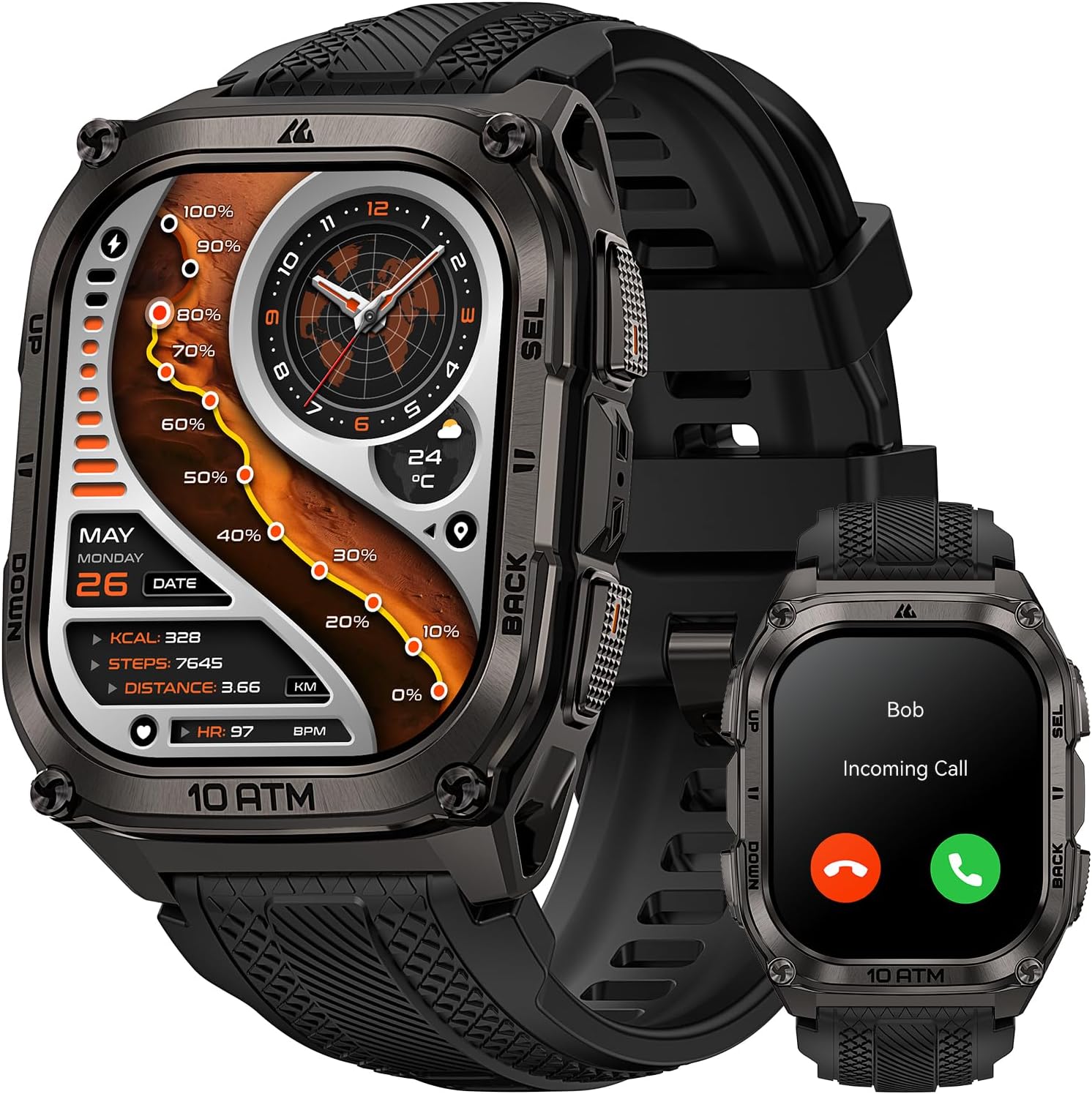 Military GPS Smart Watch AMOLED Offline Maps 10ATM Waterproof
