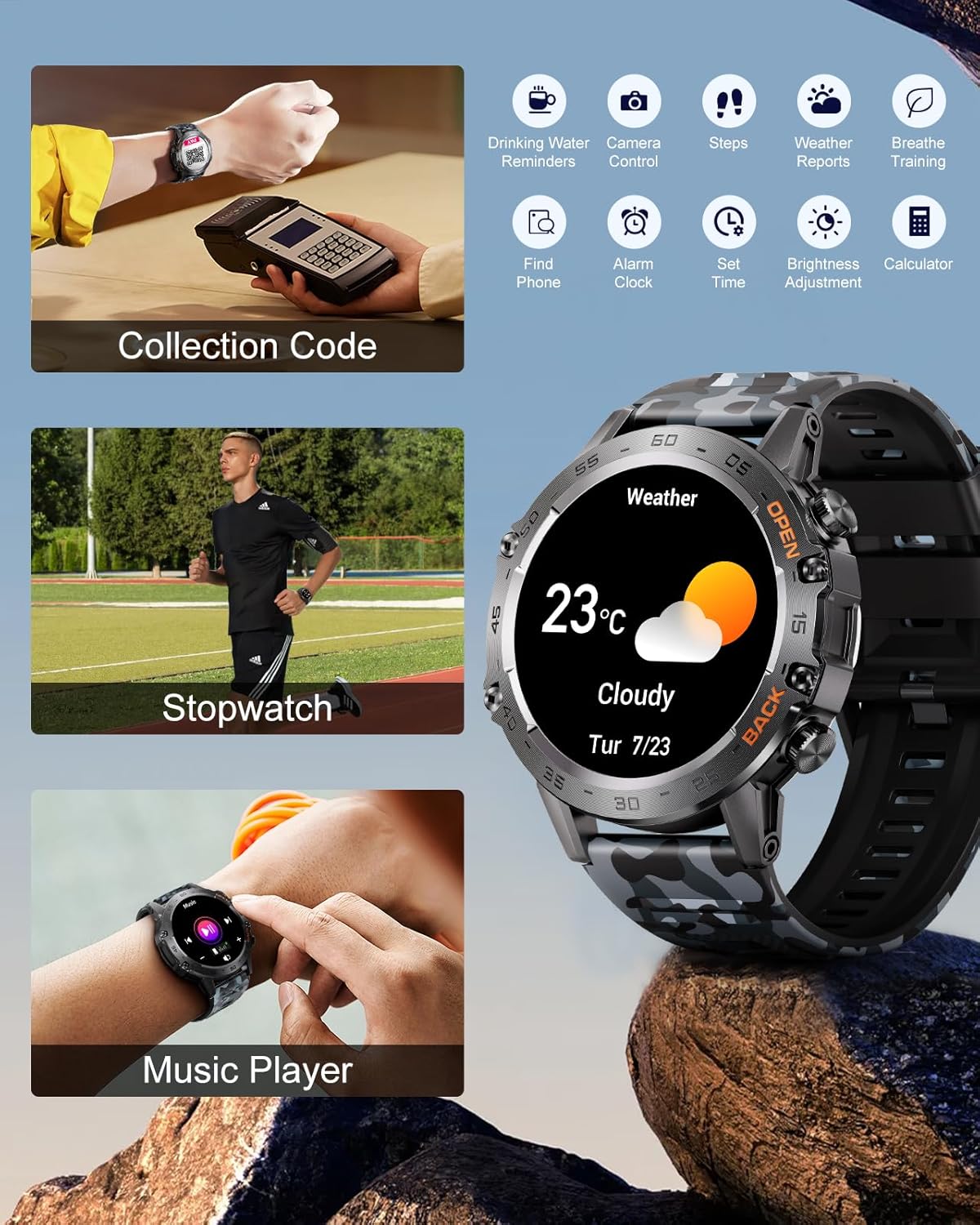 Mens Fitness Smart Watch 106 Sport Modes Green
