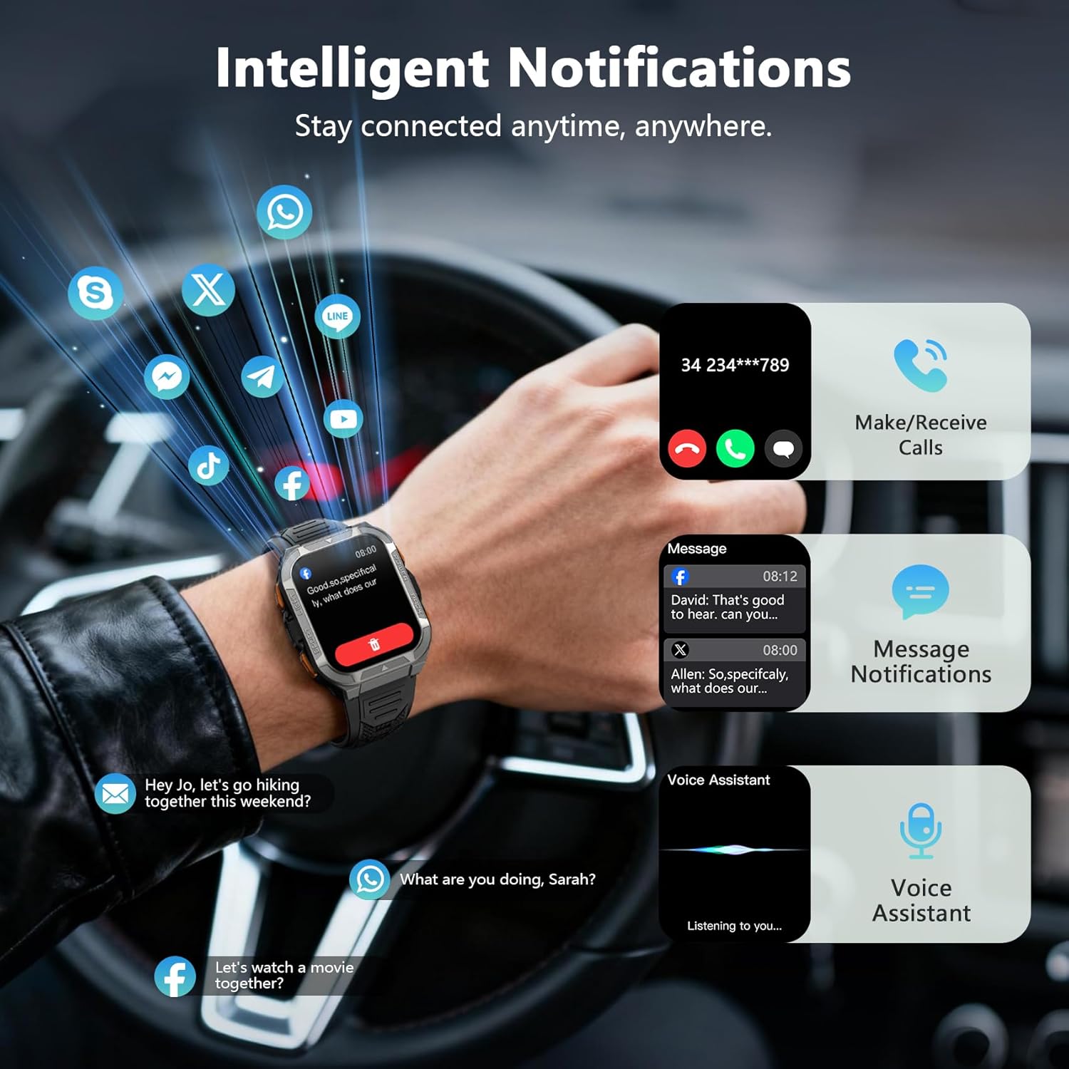 Military Smart Watch GPS Compass 100 Day Battery AI Call
