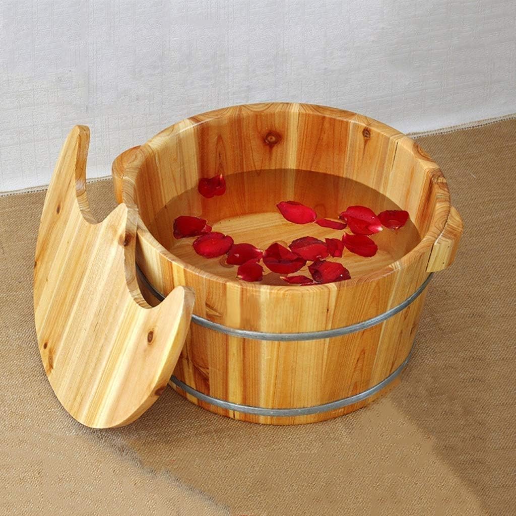 Wooden Foot Bath Barrel Solid Wood Spa Tub Lid Massage Soak