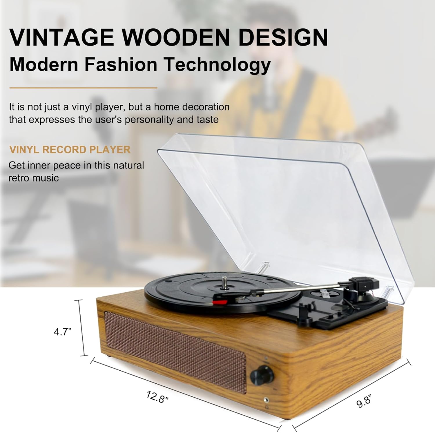 Bluetooth Vinyl Record Player Turntable 3-Speed with Built-in Speakers