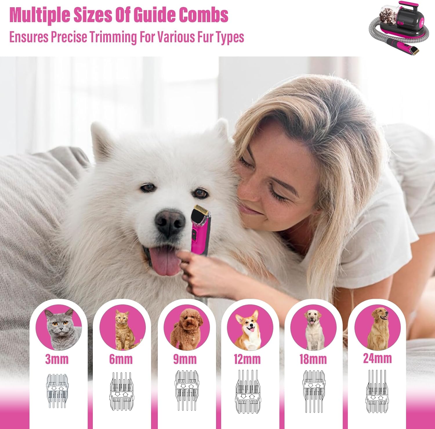 Dog Grooming Vacuum Kit Nail Grinder 1.5L 6 Comb Black