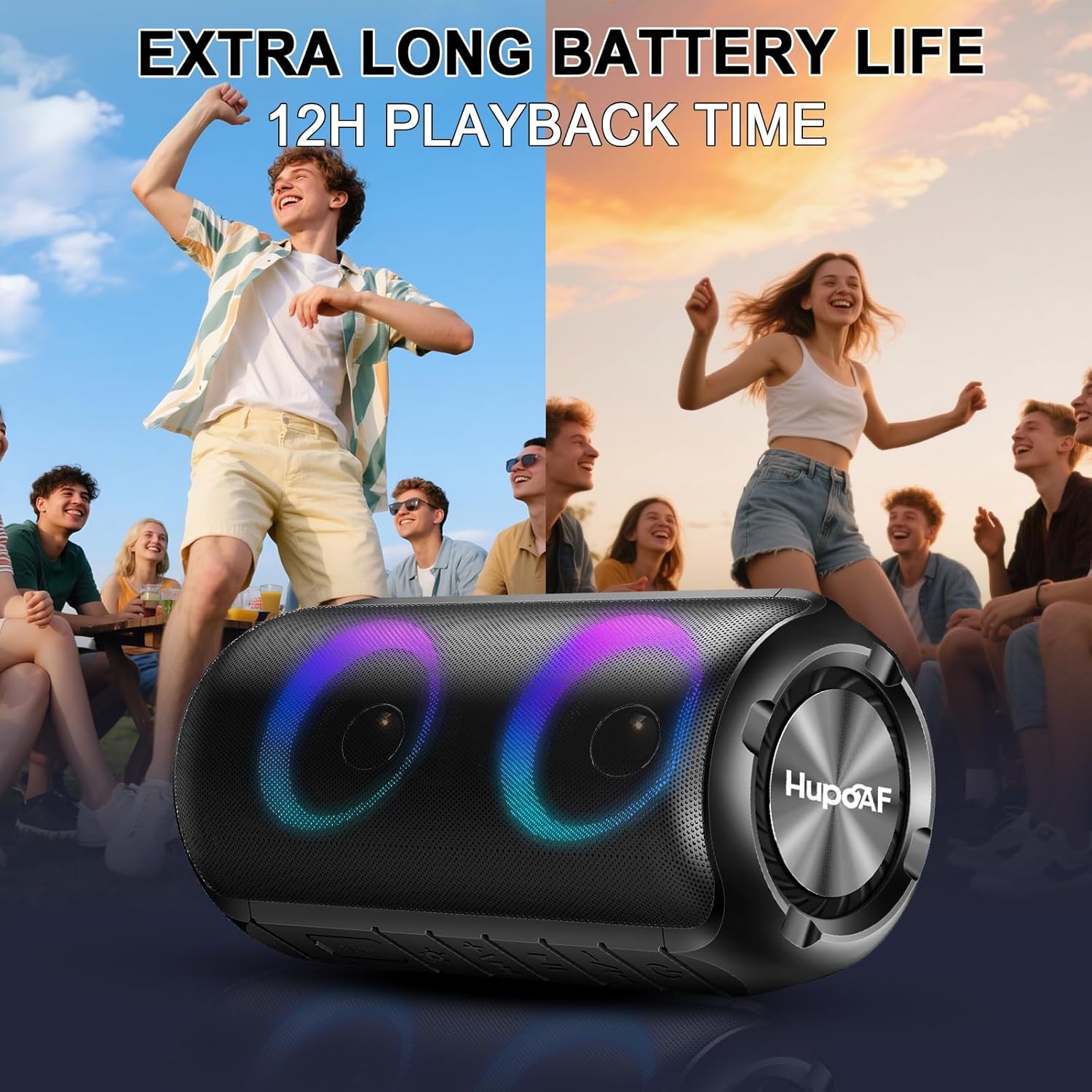 Portable Bluetooth Speaker 3D Stereo Bass RGB Lights IPX7 Waterproof