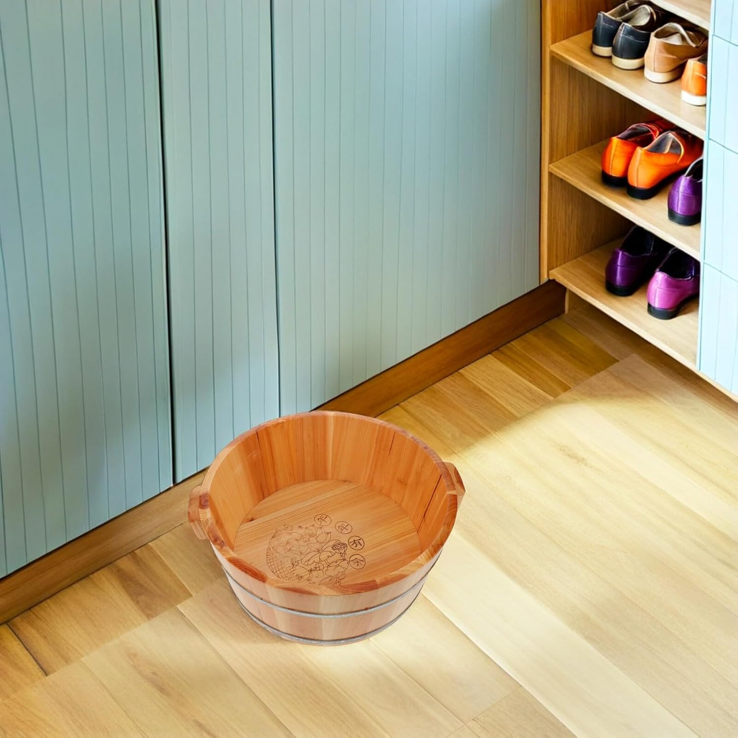 Wooden Foot Bath Basin Spa Pedicure Bucket Natural Wood Soak Tub