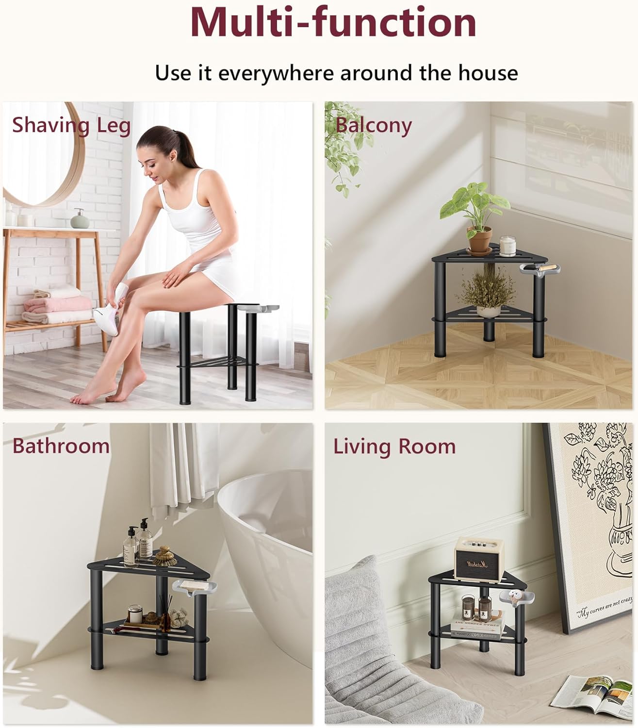 Corner Shower Stool Foot Rest Bench Metal Waterproof Non Slip