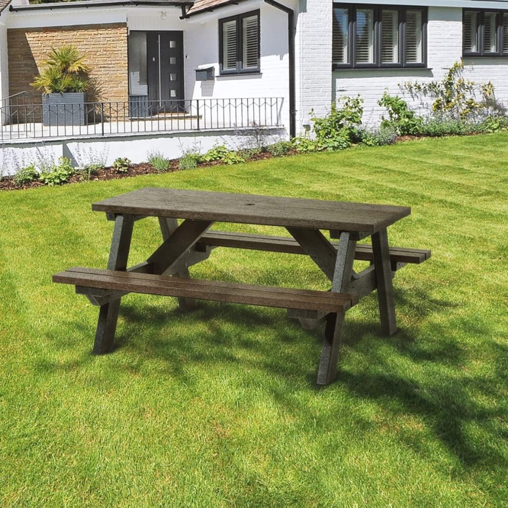 6 Person Picnic Table Recycled Plastic A Frame Outdoor Park Bench Set