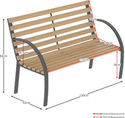 3 Seater Wooden Garden Bench Steel Frame Outdoor Patio Seat