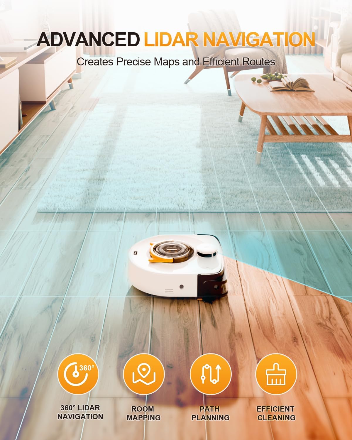 Robot Vacuum 22000Pa LiDAR Mapping Pet Hair WiFi App Auto Clean