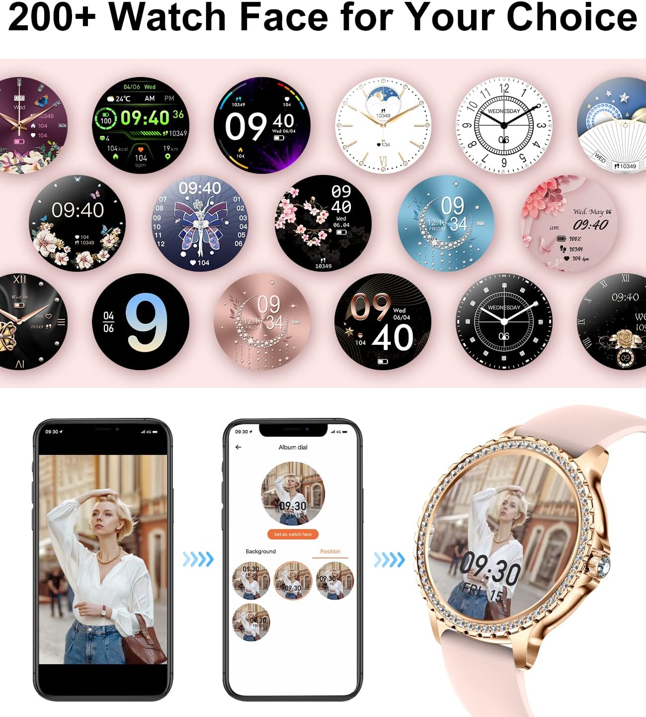 Womens Smart Watch Bluetooth Calling Fitness Tracker Rose Gold