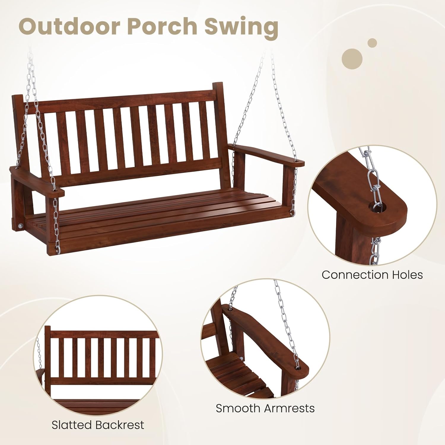 Wooden Porch Swing Bench 2 3 Seater Hanging Chair Brown