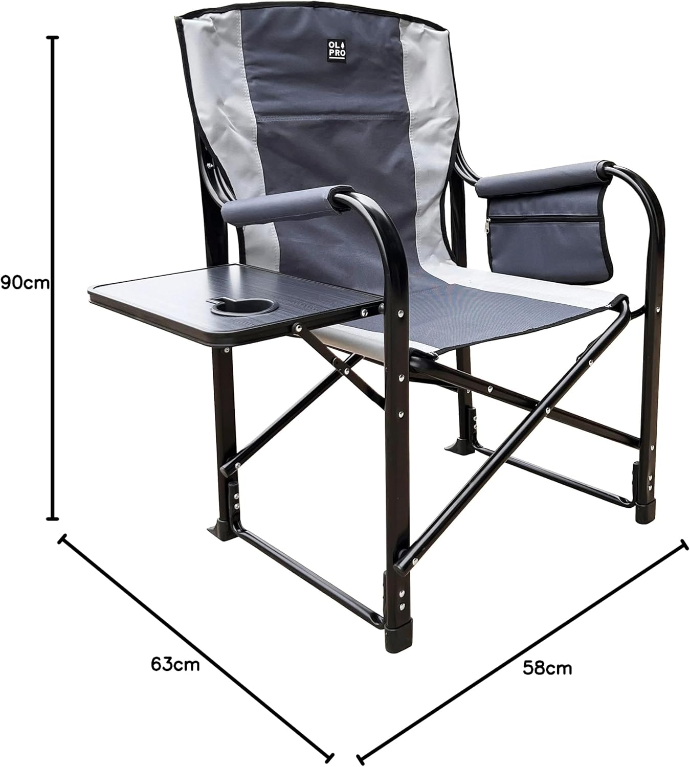 2 Pack Grey Directors Camping Chairs with Table