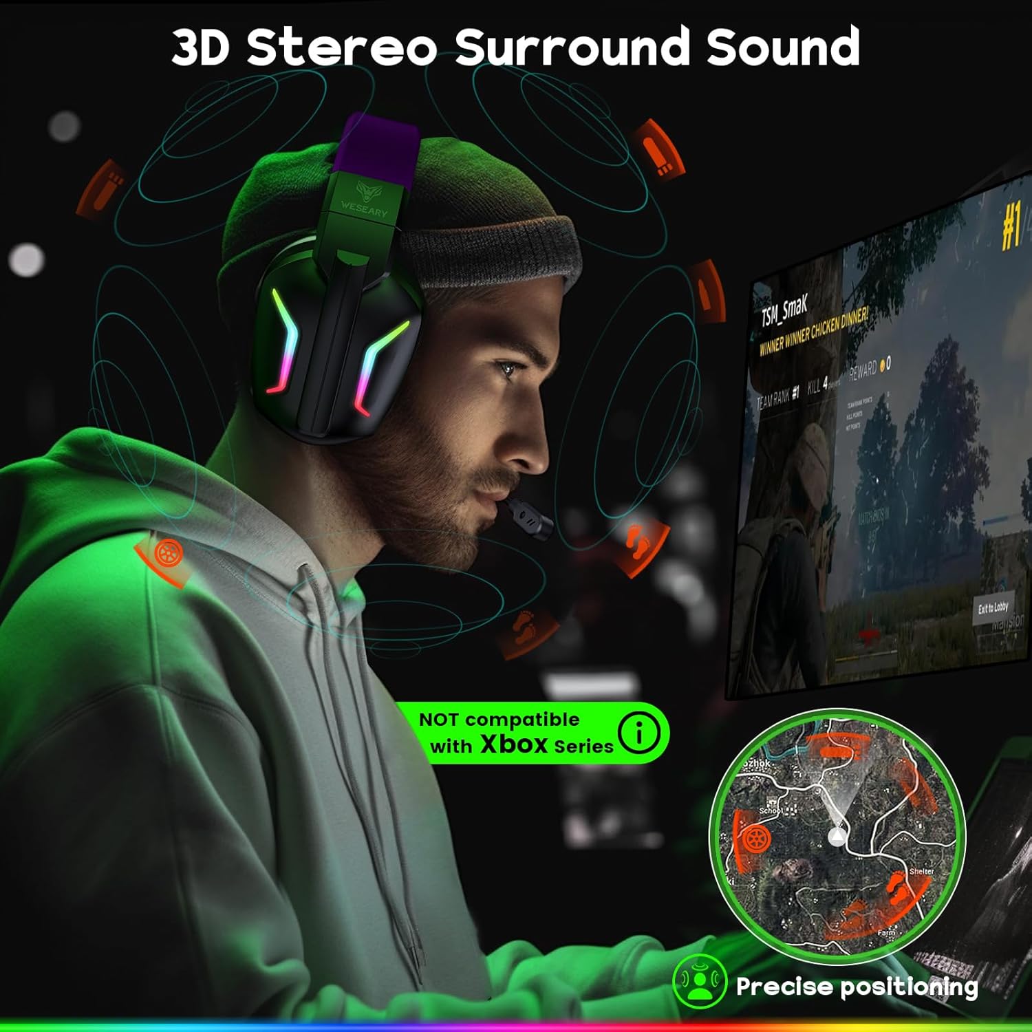 Wireless Gaming Headset 2.4GHz Bluetooth PS5 PS4 PC 50mm Drivers