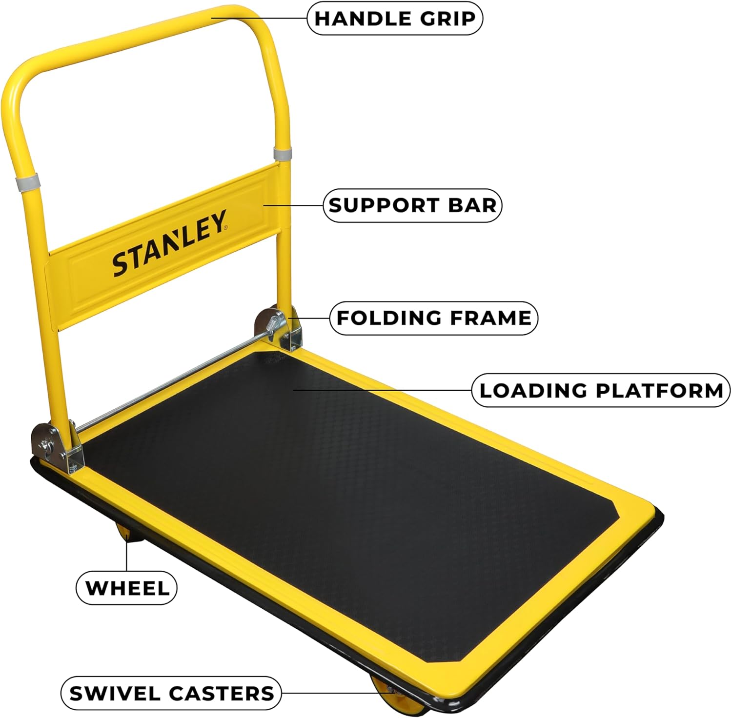 Heavy Duty Platform Truck 300KG Non Slip Trolley Yellow