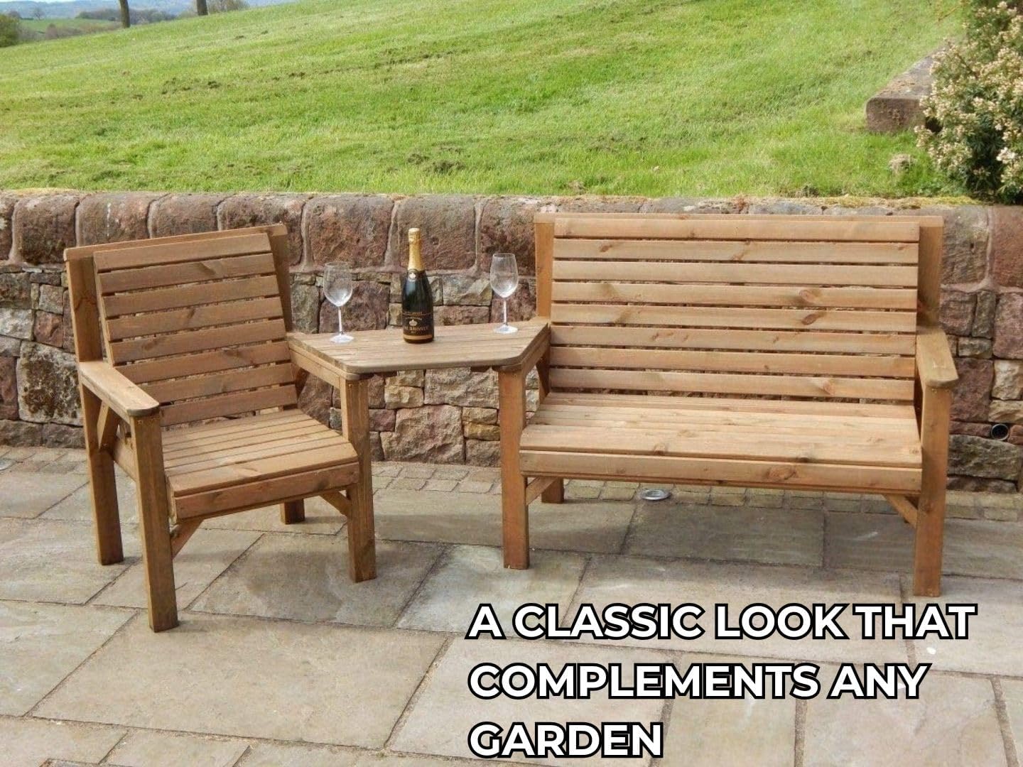 Wooden Garden Furniture Set Bench Chair with Tray Patio Seat
