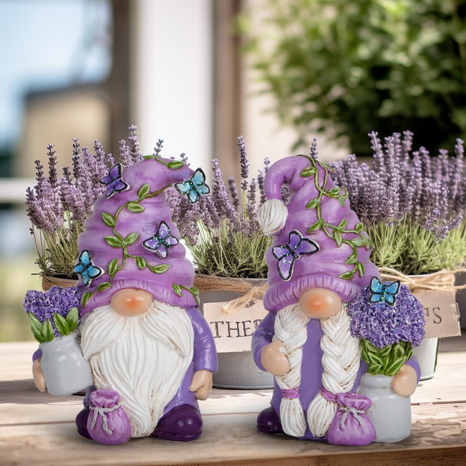 Lavender Gnome Set 2PCS Resin Fairy Garden Home Decor Gift