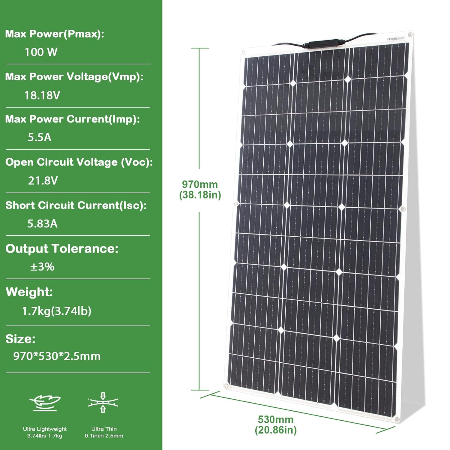 200W Flexible Solar Panel Kit 20A Controller Boat RV Balcony 23