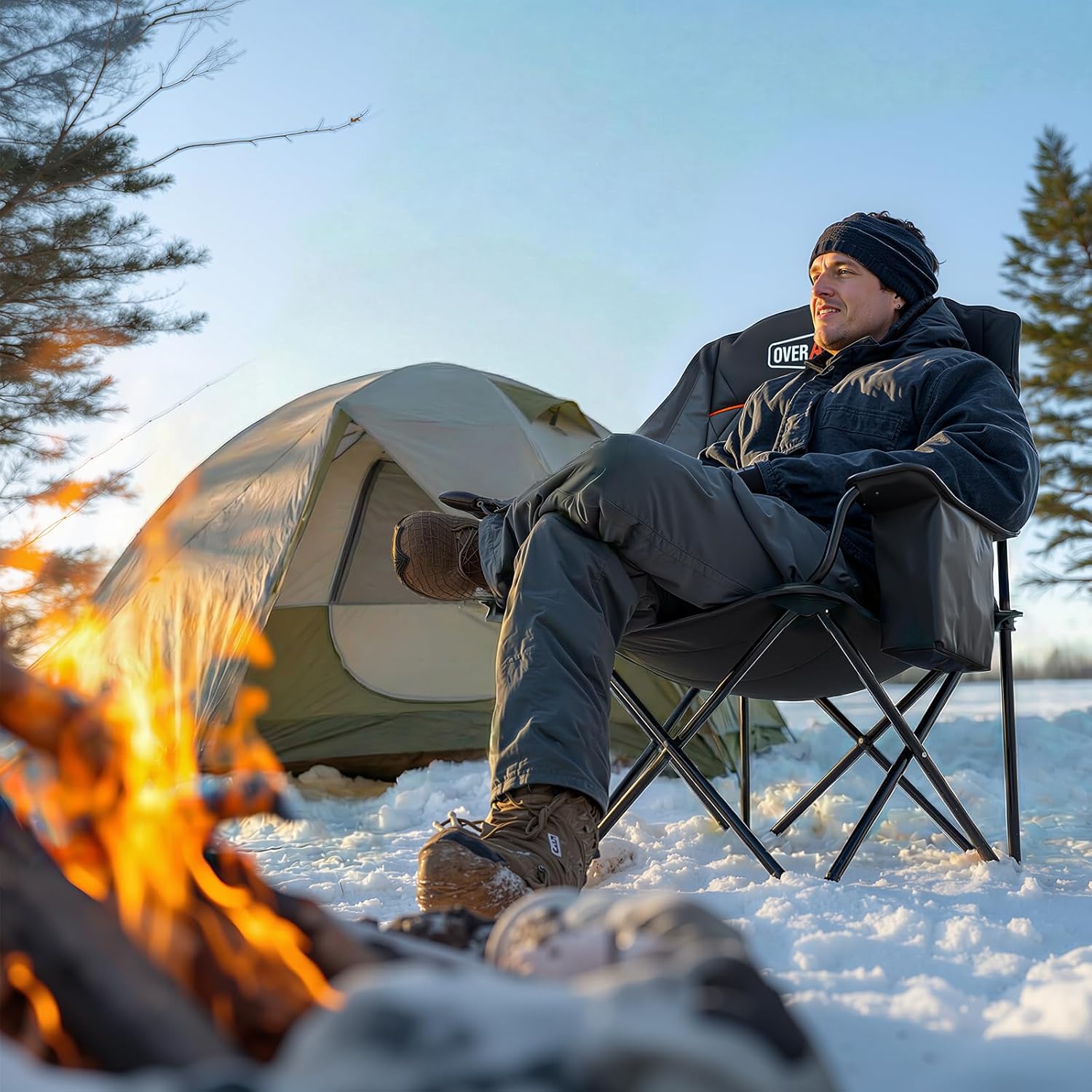 Heated XL Camping Chair 400lb Oversized Padded Black