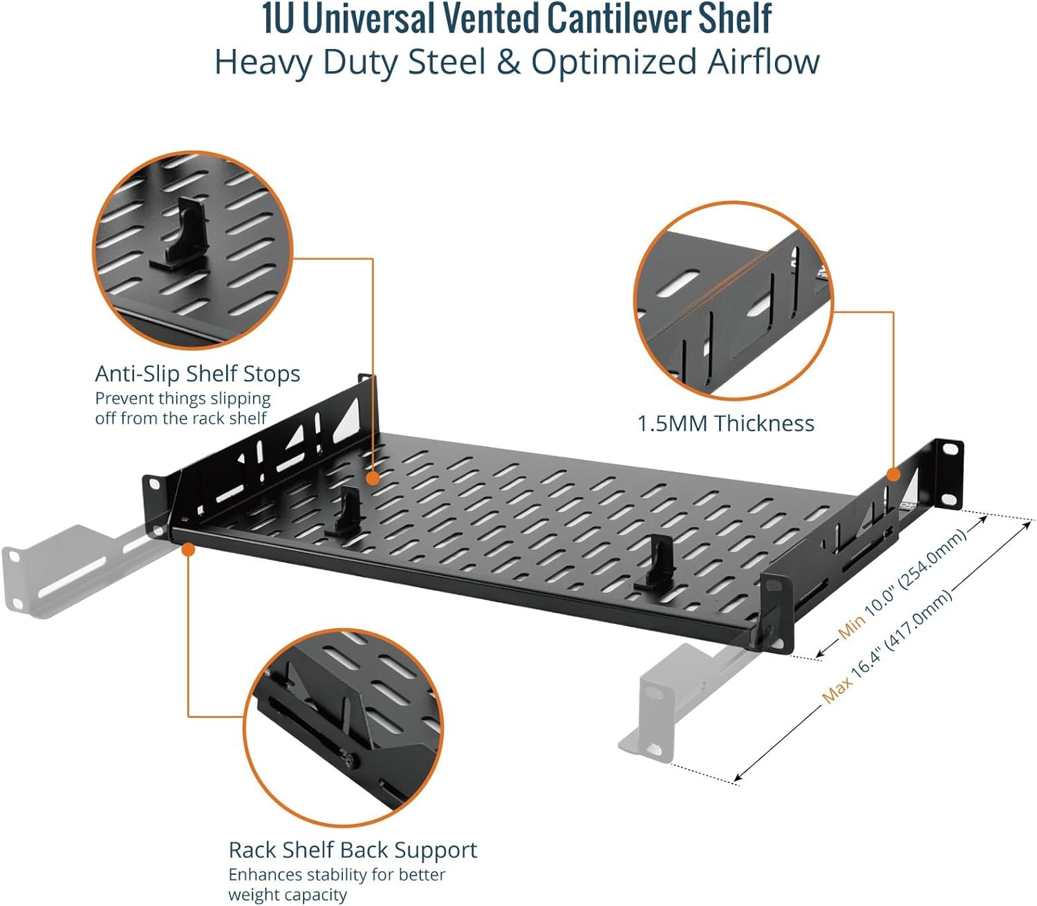 1U 2 Pack Server Rack Shelf 10in Depth 19 Inch