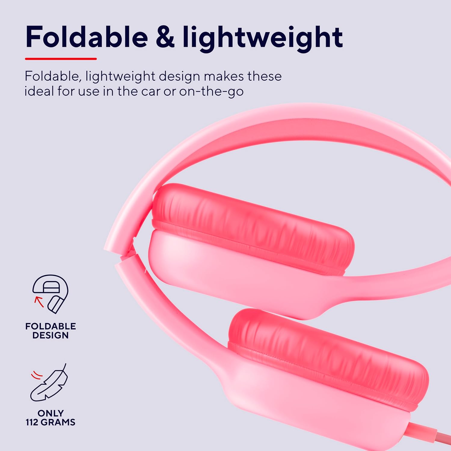 Kids Wired Headphones 85dB Volume Limit Foldable Mic Pink