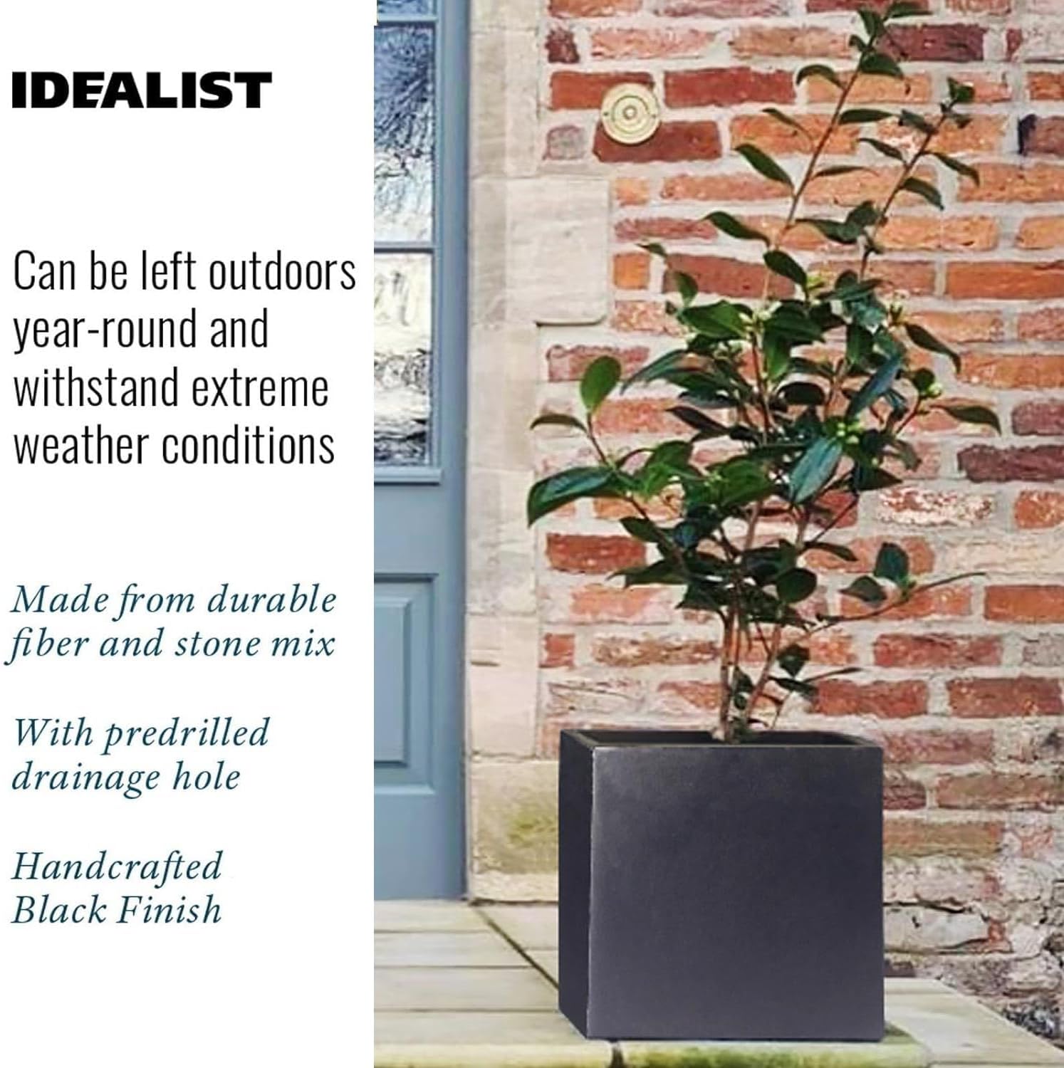 Set of 2 40cm Square Planters Black Stone Effect Garden Pots