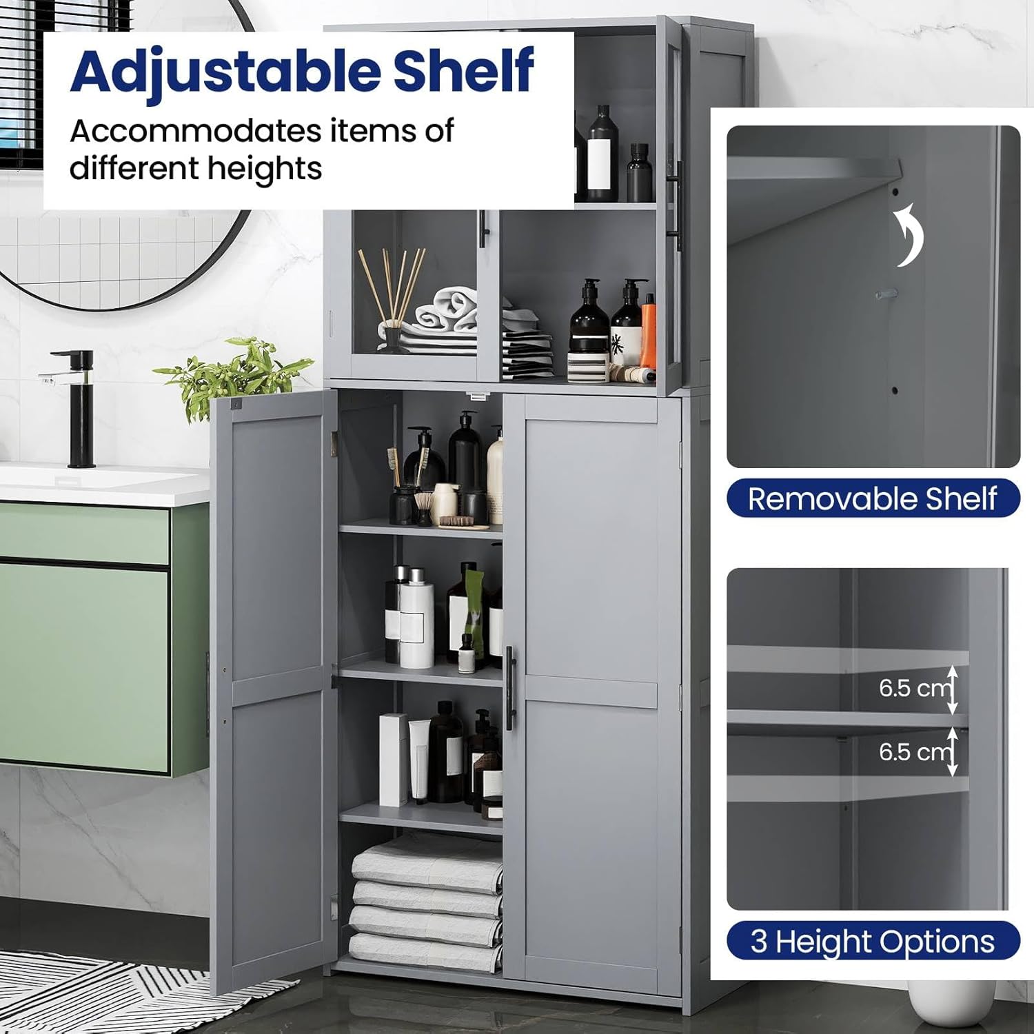 Tall Storage Cabinet Grey Adjustable Shelves Hook Unit