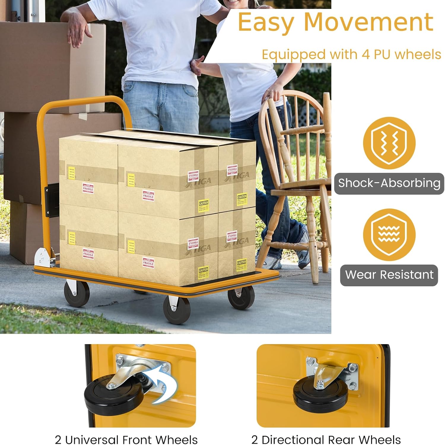Folding Push Cart Dolly 300KG Flatbed Trolley Black Yellow