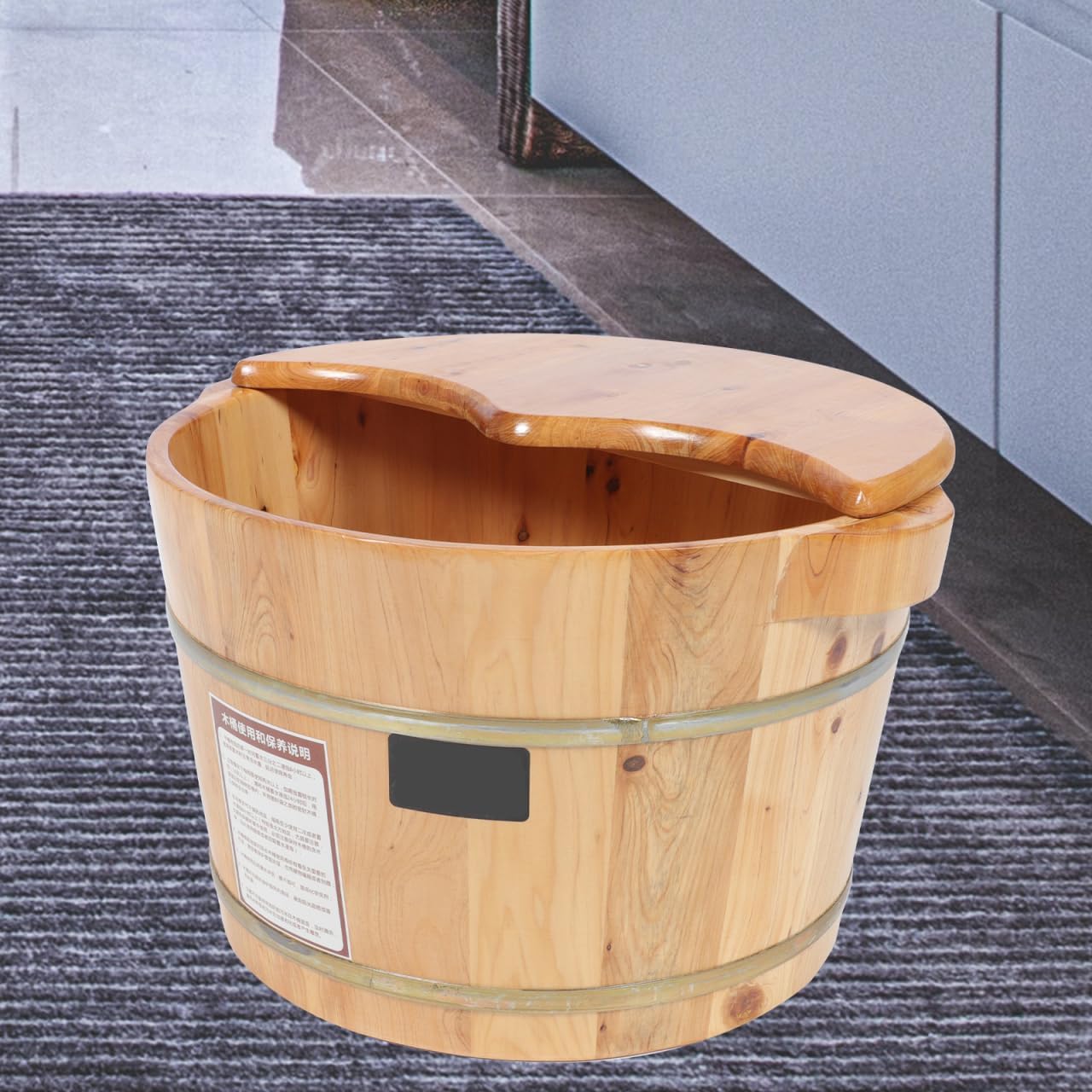 Wooden Foot Bath Basin with Lid Large Spa Soak Tub Massager