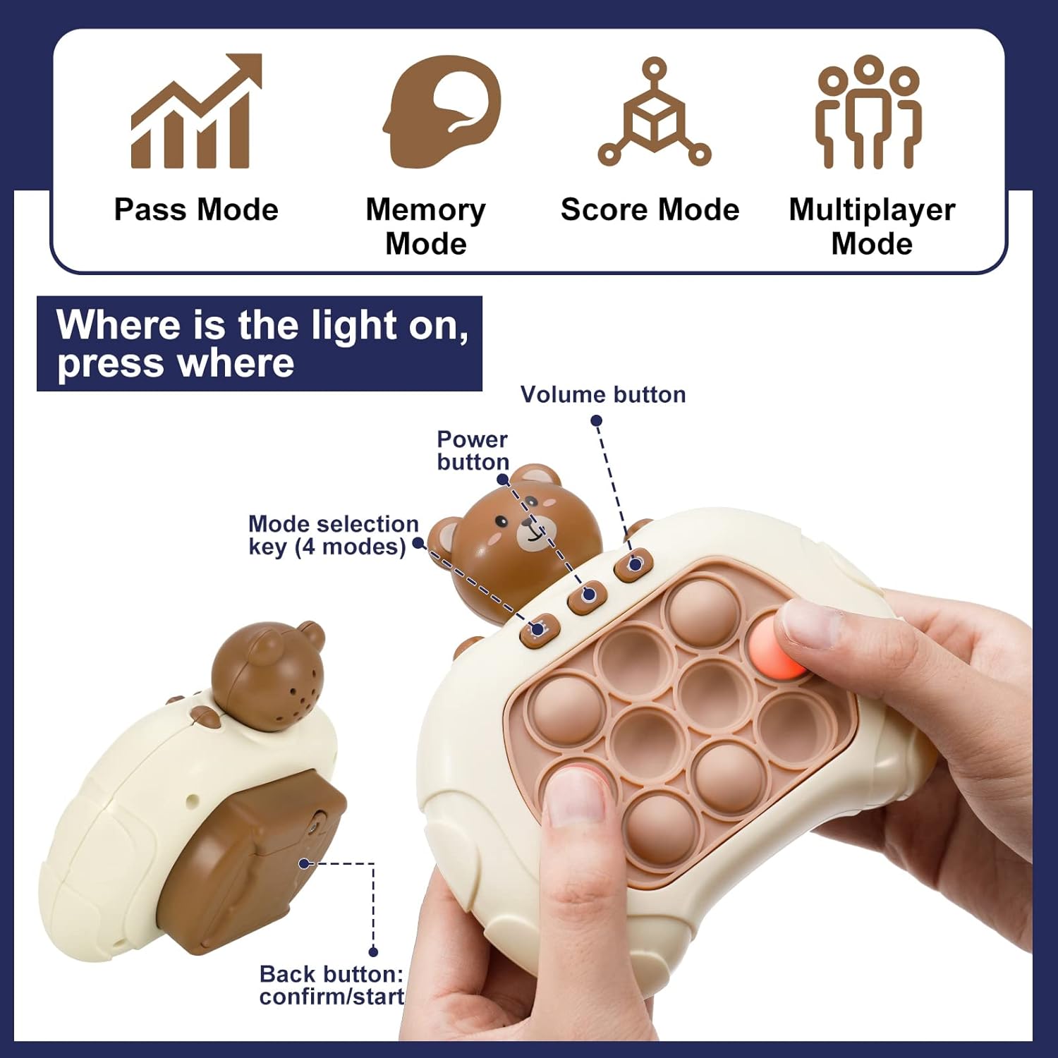 Light Up Pop Fidget Game Machine Puzzle Toy for Kids Adults