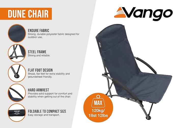 Folding Camping Chair Flat Foot Stable Beach Seat Grey
