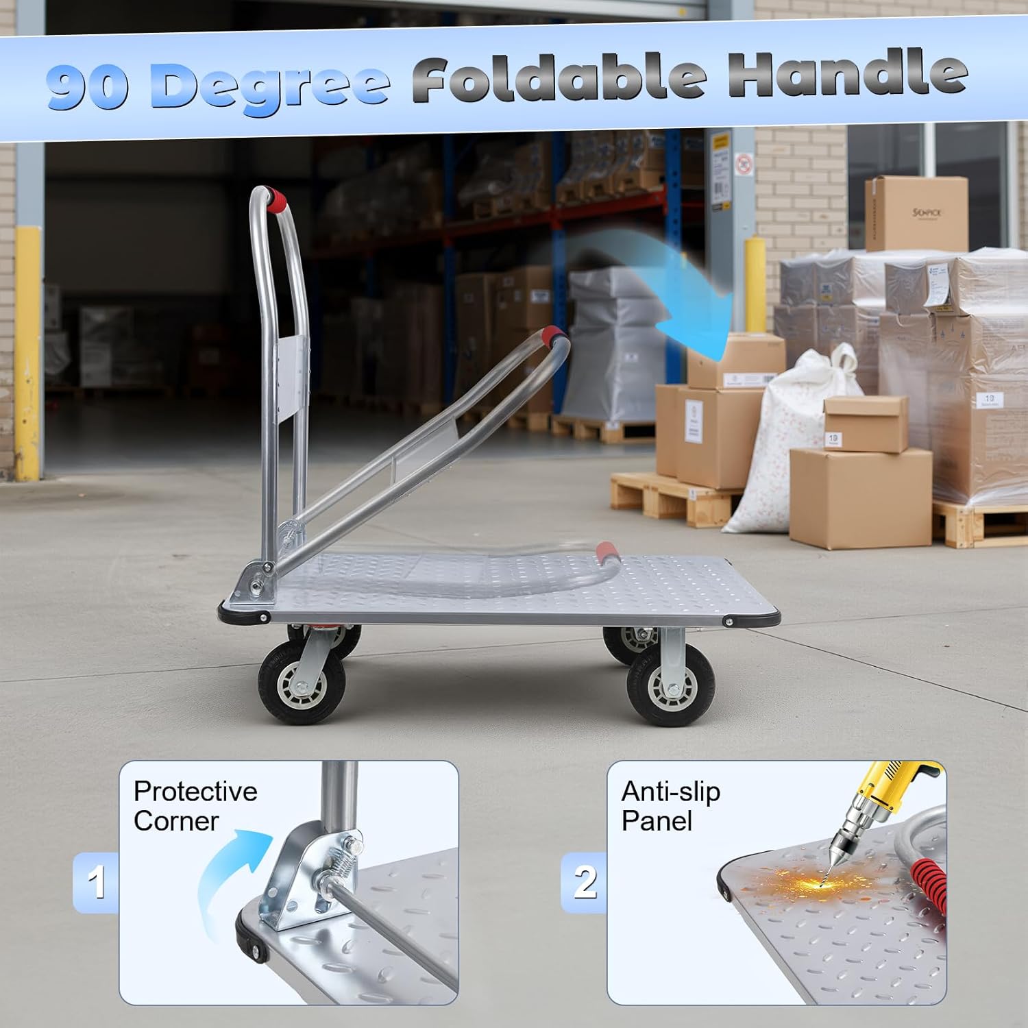 2000lbs Foldable Steel Platform Truck Flatbed Push Cart