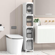 Slim Bathroom Storage Trolley Cabinet with Wheels 4 Tier White
