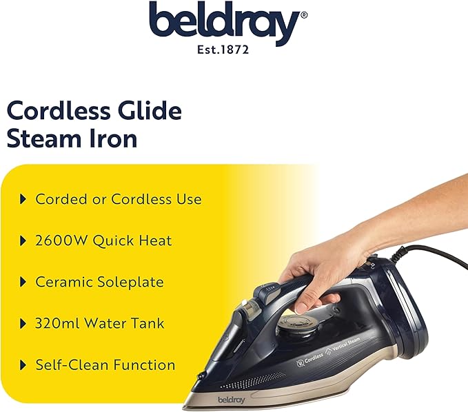 2600W Cordless Steam Iron Ceramic Soleplate 320ml Tank 120g Boost
