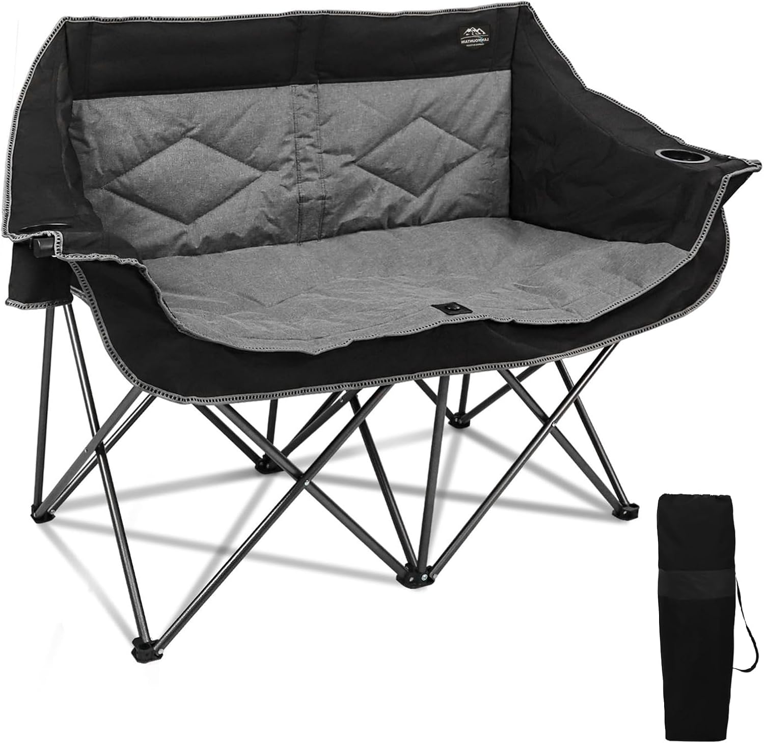 Black Double Folding Loveseat Camping Chair for 2