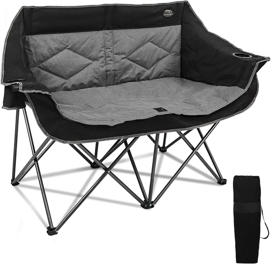 Black Double Folding Loveseat Camping Chair for 2