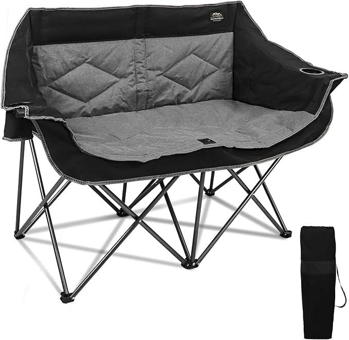 Double Folding Loveseat Camping Chair for 2 Black