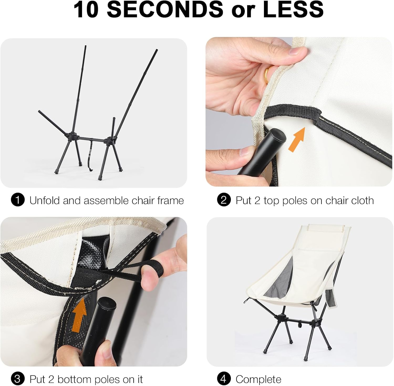White High Back Lightweight Camping Chair Portable Folding Outdoor Seat