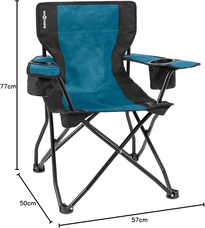 Portable Folding Camping Chair Wide Armrests Blue Black