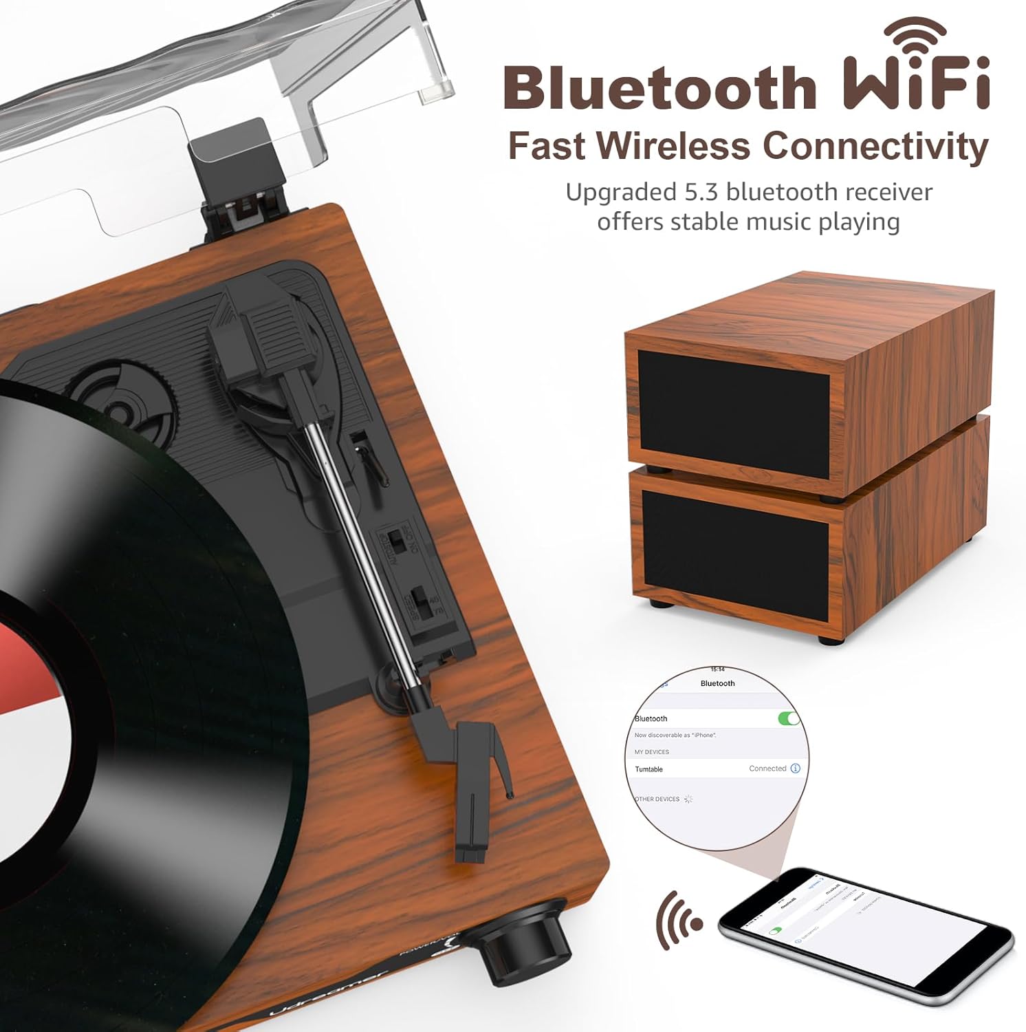 Vintage 3-Speed Bluetooth Vinyl Record Player with Dual Stereo Speakers