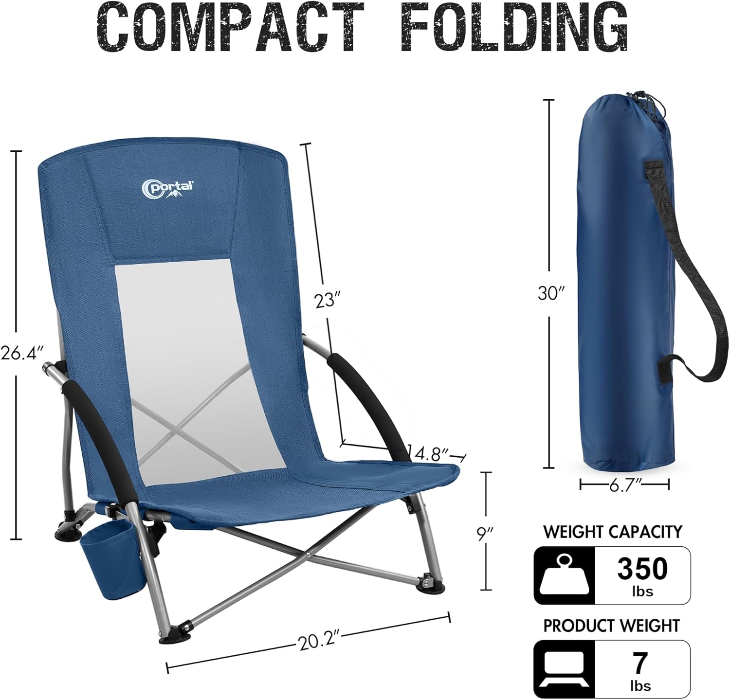 Beach Chairs 2 Pack High Back Folding Seat with Cup Holder