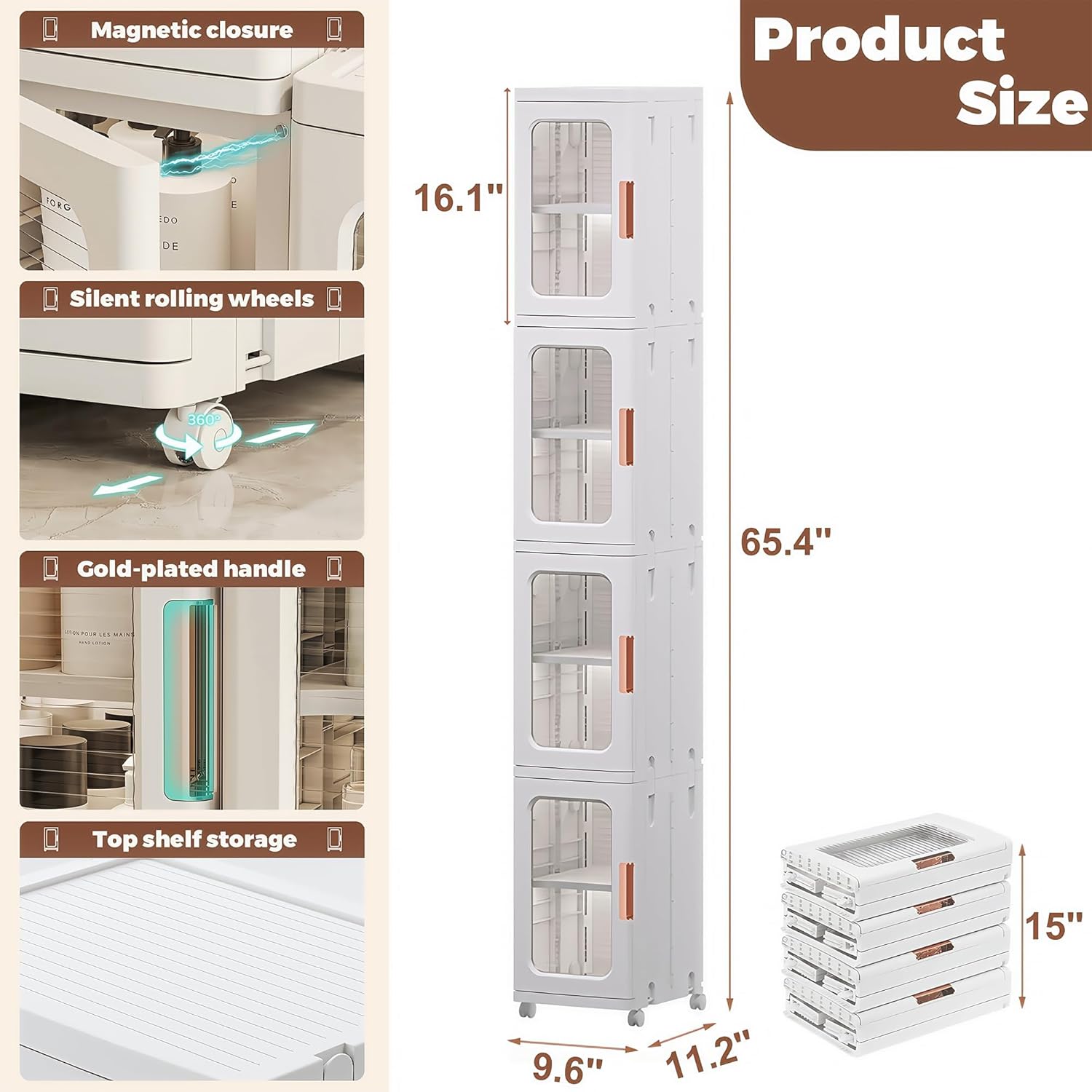4 Tier Slim Storage Cabinet Foldable White Organizer Unit