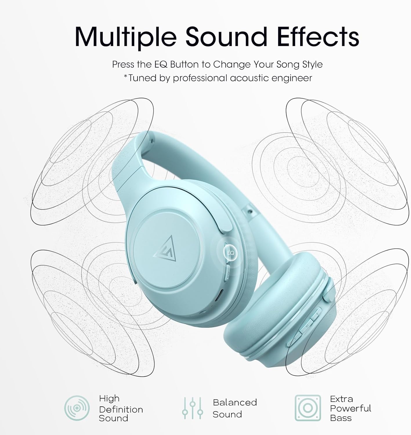 Wireless Bluetooth Over Ear Headphones 70 Hour Battery 3 EQ Blue