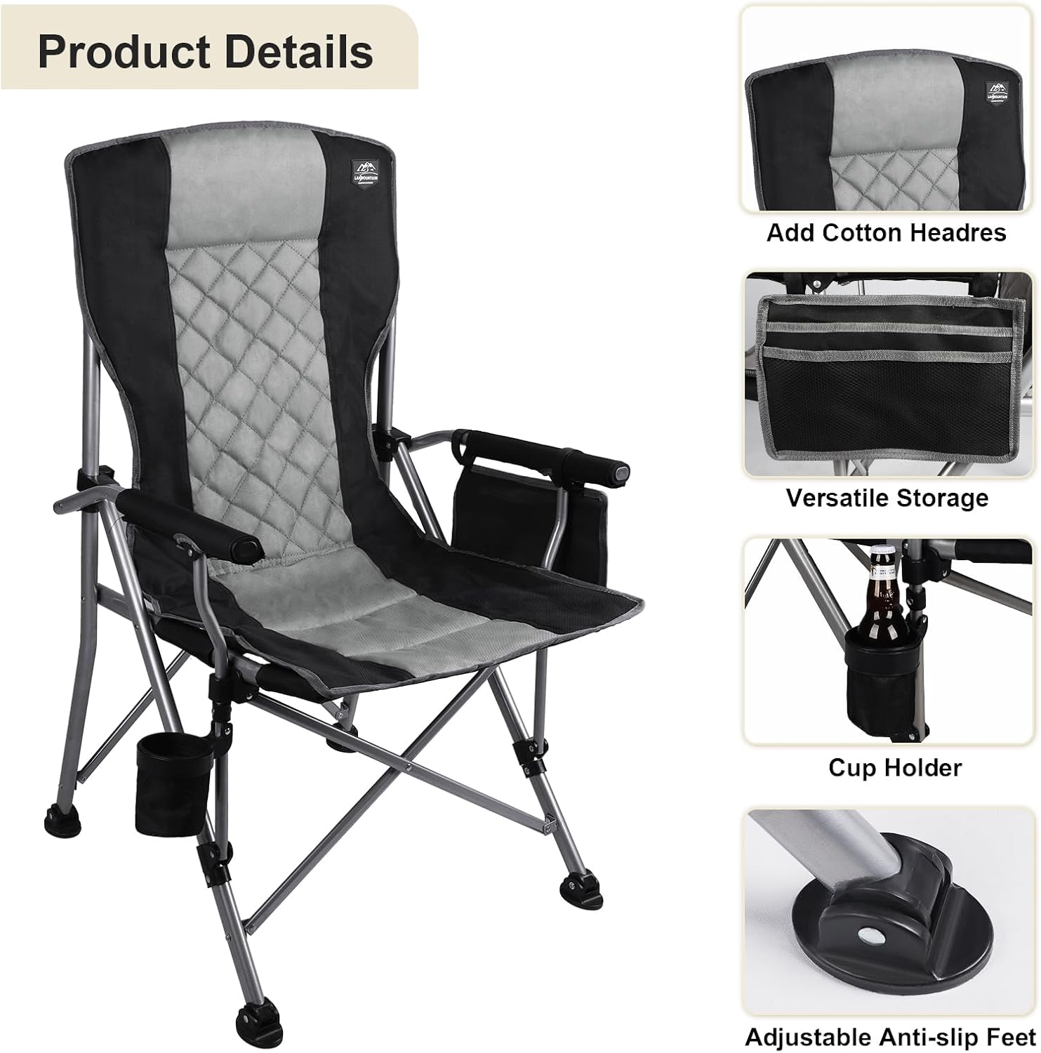 Heavy Duty Padded Outdoor Camping Chair Black