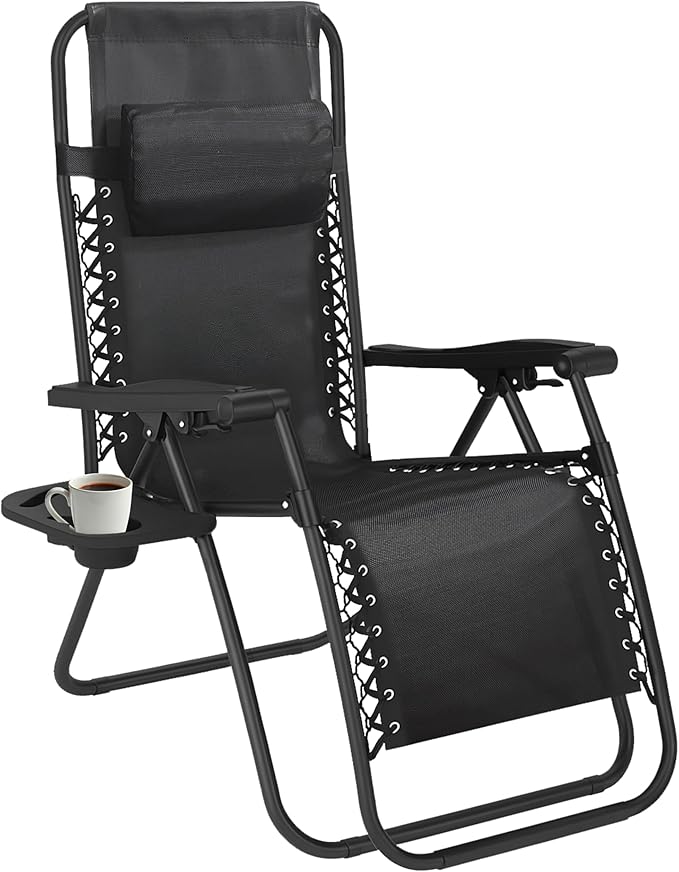 Zero Gravity Folding Lounge Chair Black Adjustable Recliner