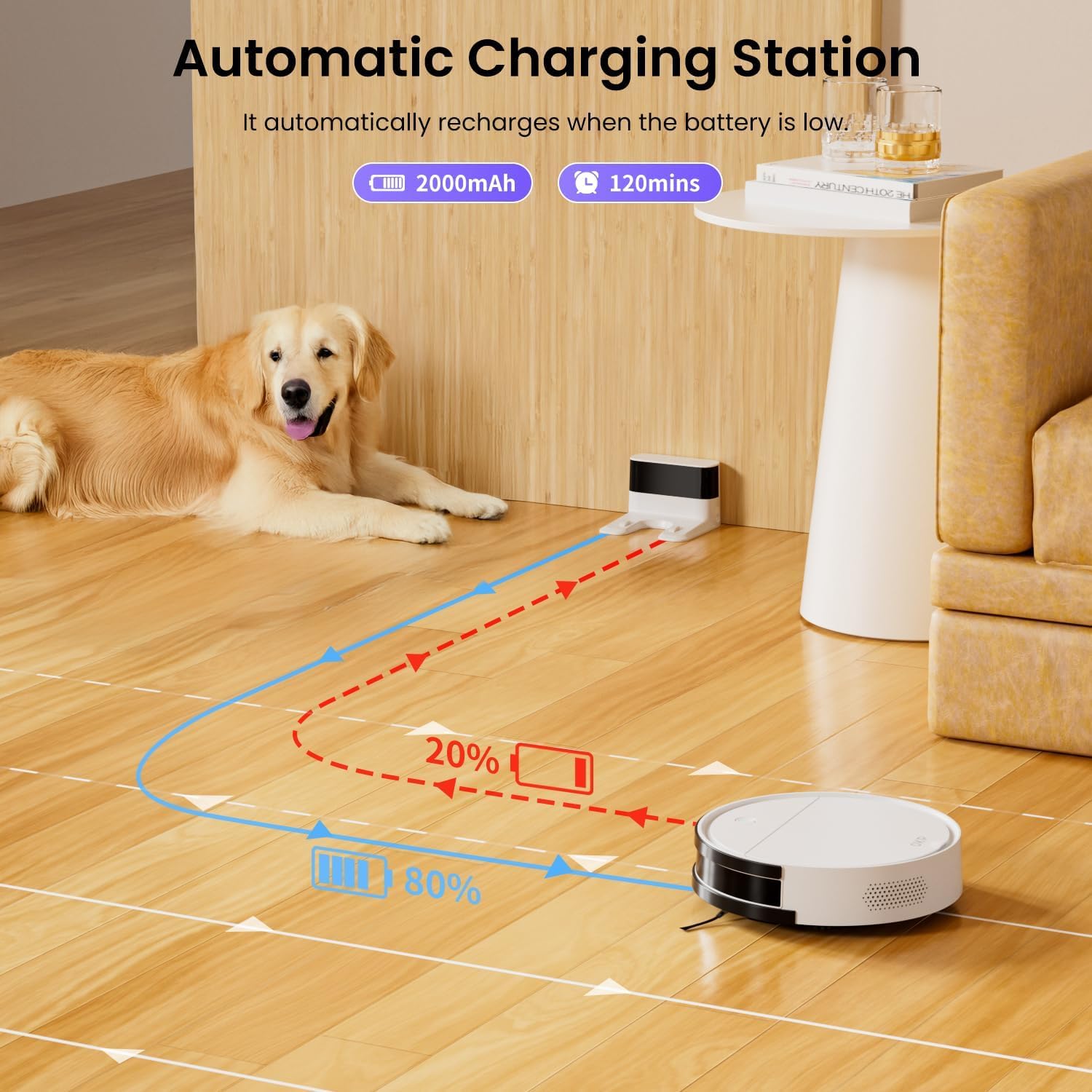 Robot Vacuum Mop 3in1 WiFi App Alexa 120Min Slim Pet Hair Clean