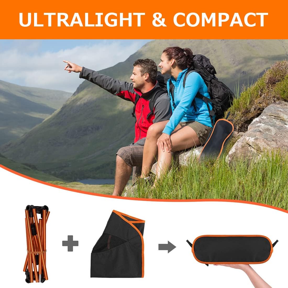 2 Pack Lightweight Folding Camping Chairs Portable Orange