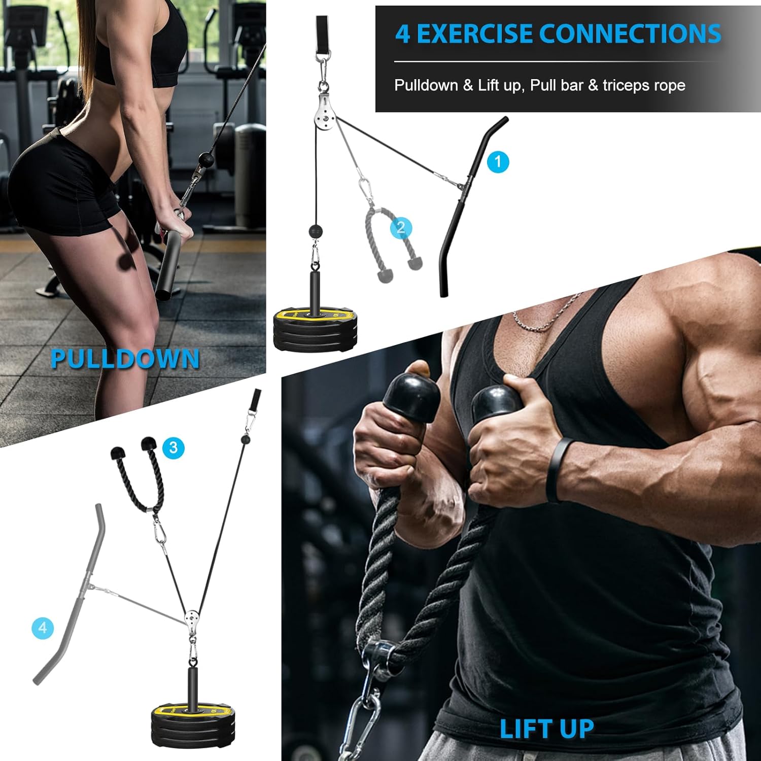 Cable Pulley System Lat Pull Down Home Gym Arm Back Trainer