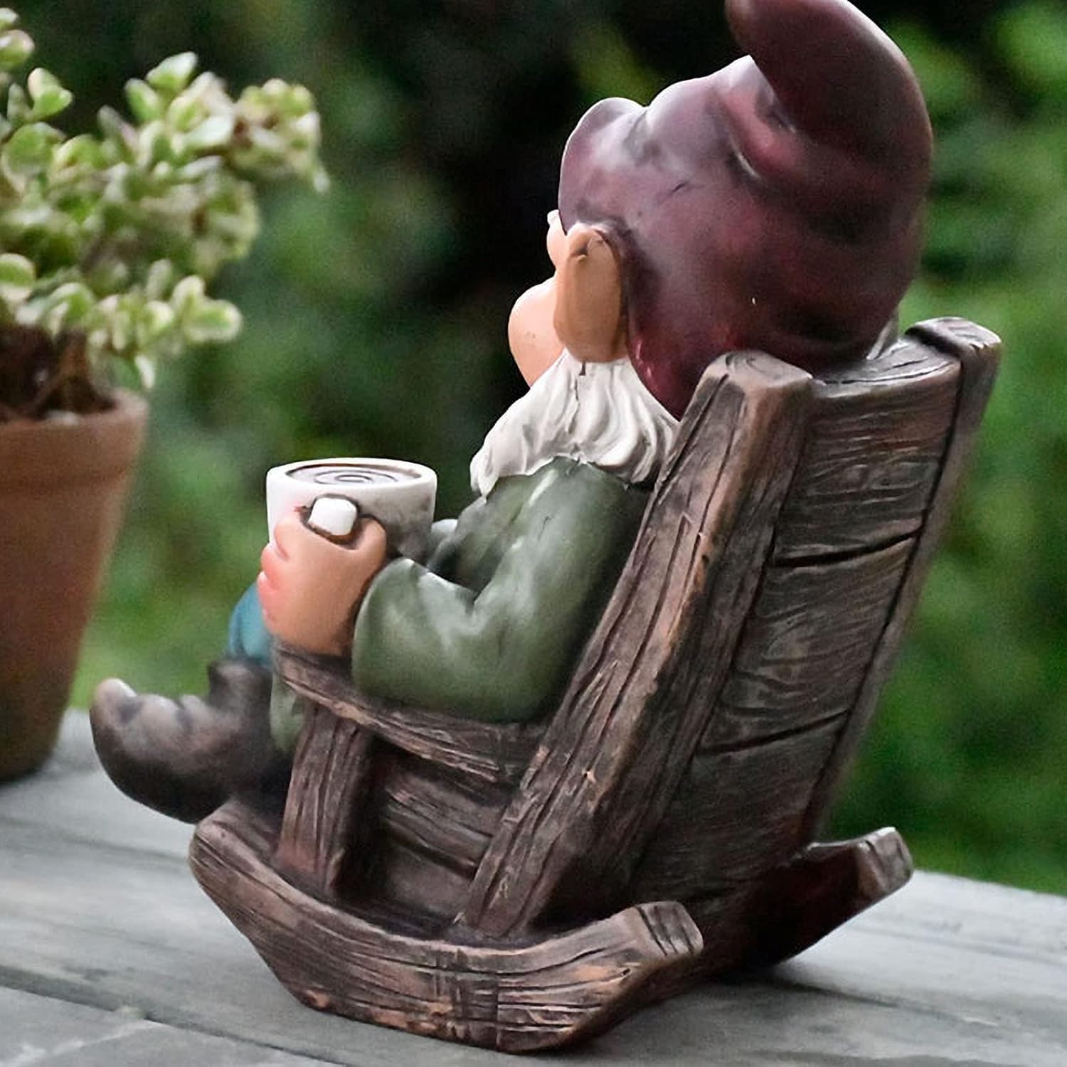 Garden Gnome Statue Drinking Coffee Resin Outdoor Decor Figurine