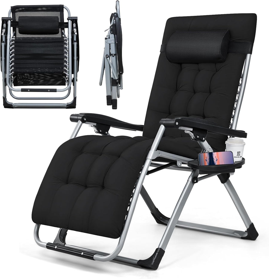 Zero Gravity Recliner Chair Wide Folding Sun Lounger Black